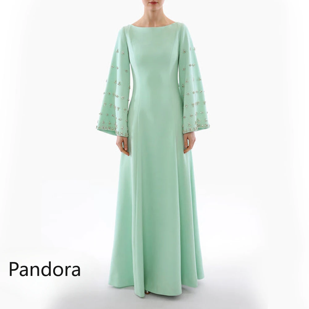 Женское вечернее платье до пола Pandora черное с длинным рукавом вырезом лодочкой и