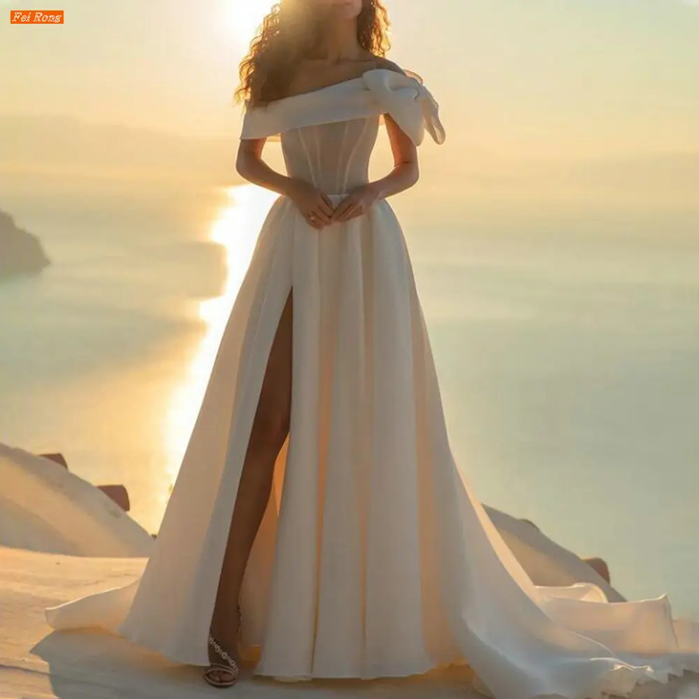 

Женское свадебное платье с бантом It's yiiya, белое платье из органзы с открытыми плечами, вырезом лодочкой и Боковым Разрезом на лето 2019