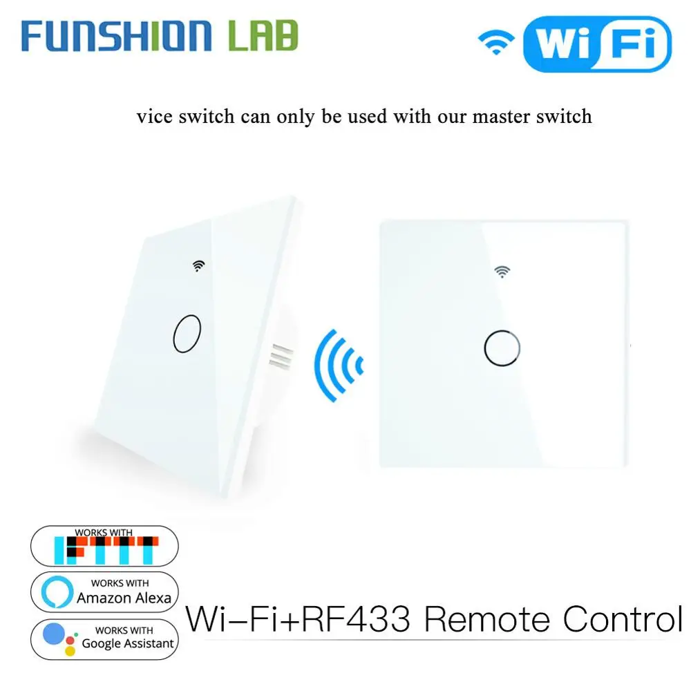 

Funshion Wi-Fi 2 способ настенный сенсорный Умный переключатель RF433 передатчик стены Панель Беспроводной дистанционного Управление работать с Alexa...