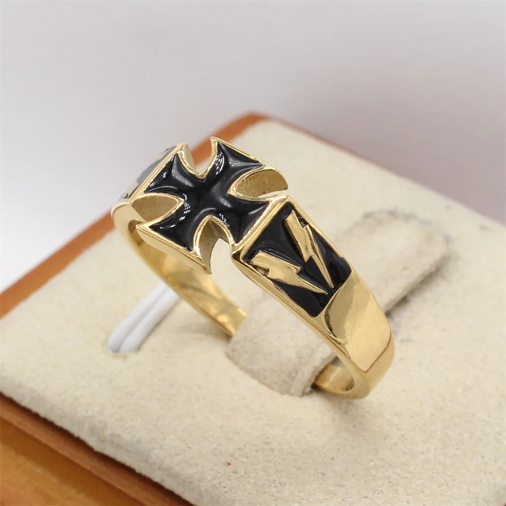 Винтажное немецкое железное кольцо с крестом для мужчин золотистое серебристое