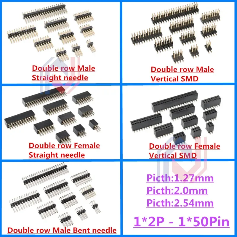 

10Pcs 1.27mm 2.0mm 2.54mm Pitch 2x2P -50Pin Double Row Male Female Pin Header PCB Board Connector 1.27 Pin header Socket SMD SMT