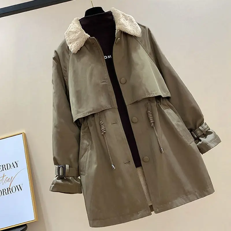 Plus-size Women's Wear 2022 Women's Medium Length Slimming Overalls Winter Coat with Large Fur Collar and Extra Thickness