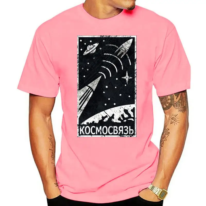 

Men T-shirt Retro Print Design Mens Tshirt Custom CCCP T Shirt Russia Space Rocket Program Tops & Tees Cotton Clothing