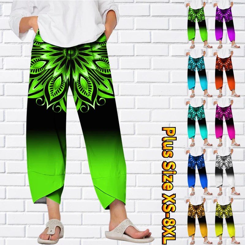 

Женские широкие брюки с цветочным принтом, свободные брюки полной длины с боковыми карманами для отдыха и выходных, 2023