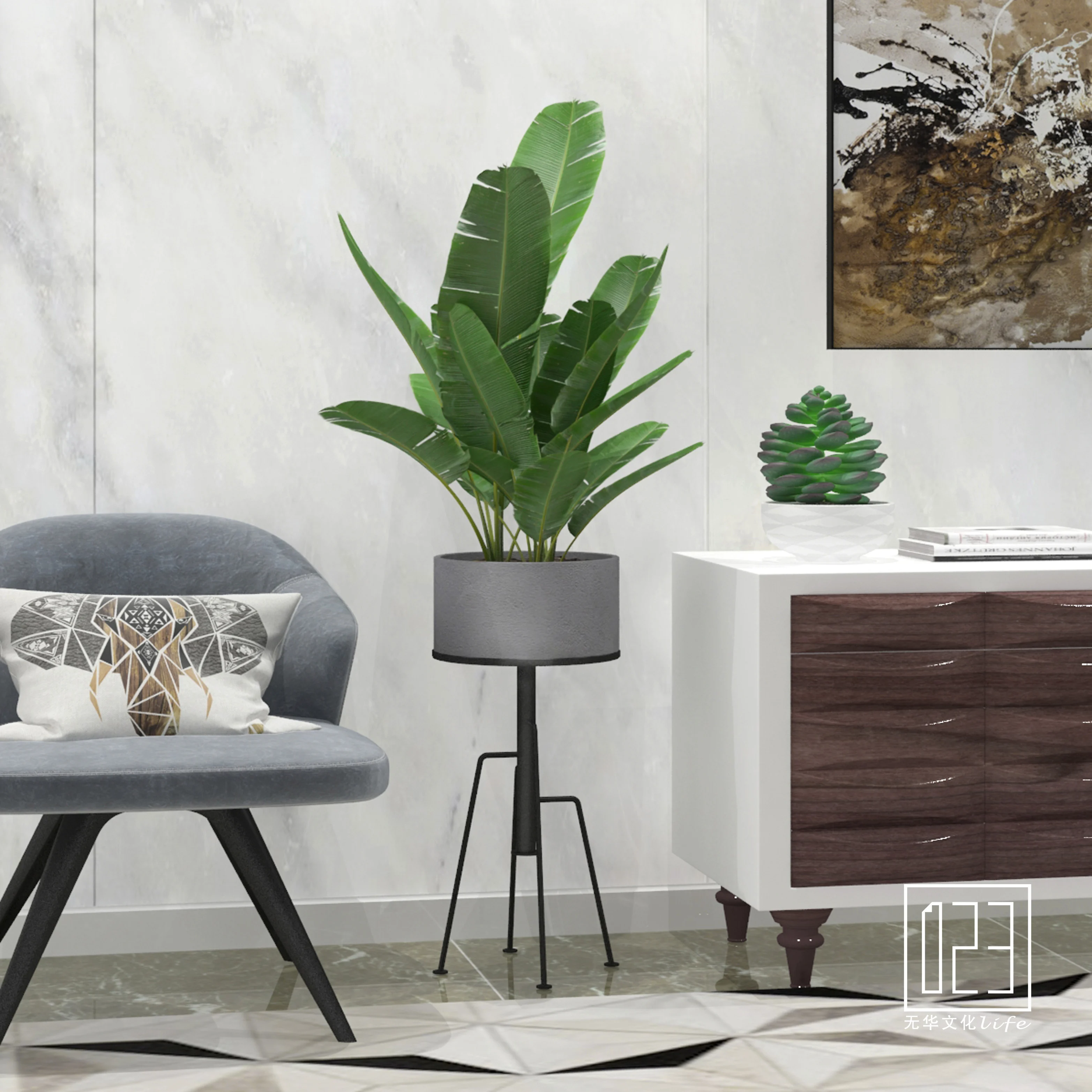 

Zq Персонализированная Цветочная стойка для офиса дома креативный современный балкон кованые железные цементные горшки