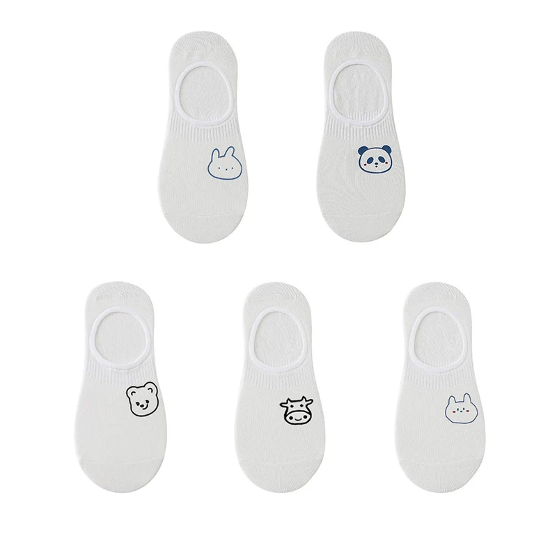 Women's cotton ankle socks, socks designed by rabbits, cows, hearts, warm and informal animals, 5 pairs of 10 pieces