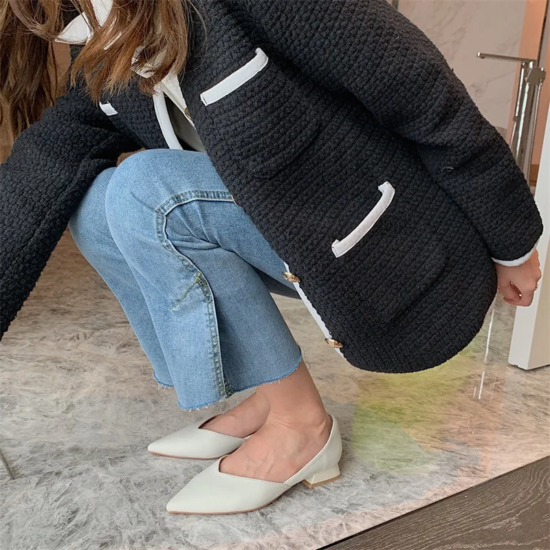 Ladies High Heels  Sandals PU Solid Color Pointed Toe Pumps Non Slip    Thick   Women Shoes