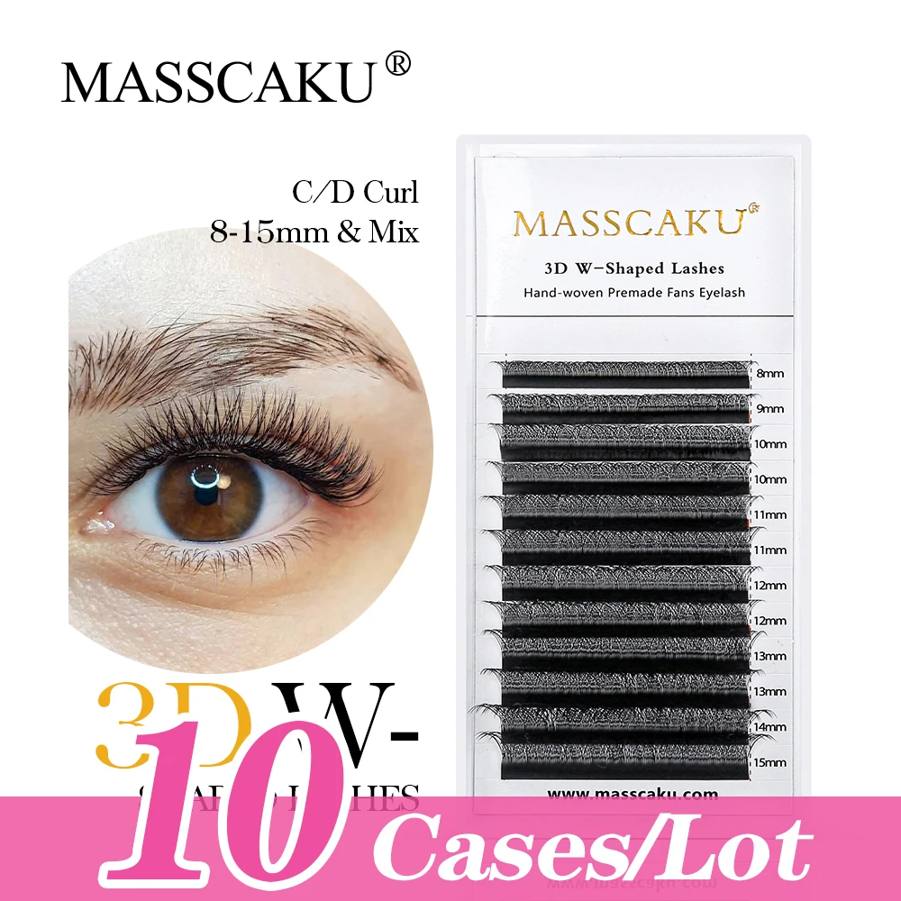 

MASSCAKU W Style Premade Volume Eyelashes 10Cases/lot 3D W-shape Faux Mink Individual Makeup Korean PBT Lashes Extensions