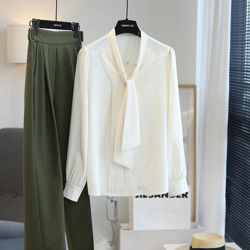 

Solid Color Loose Blouse Women Tops 2023 Spring New French Style Gentle Elegant V-neck Lace-up Long Sleeve Shirt Clothes 26815