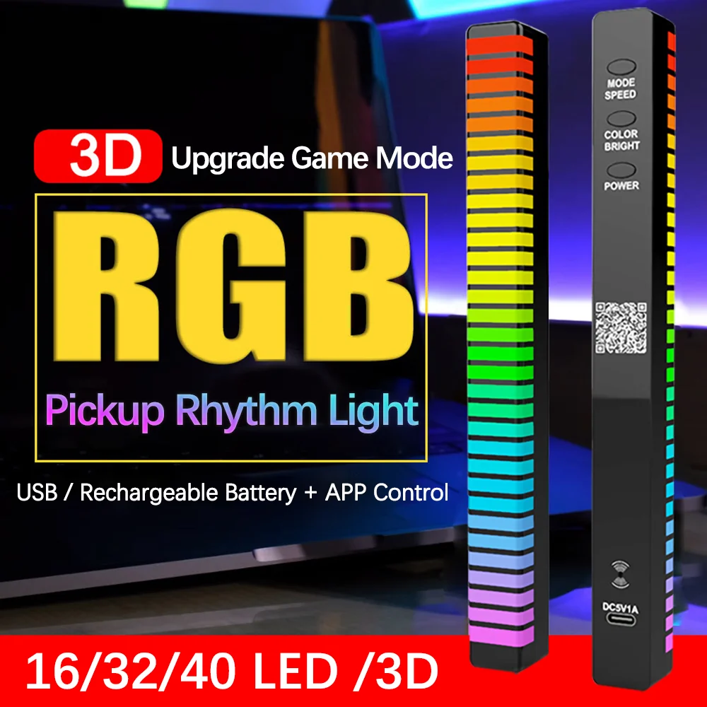 

Светодиодная музыкальная лампа в виде ритма со встроенной батареей типа C, RGB, музыкальная лампа с управлением через приложение, светодиодна...
