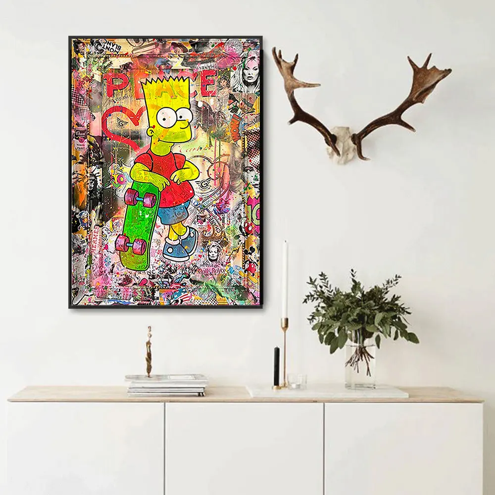 Многие Мультяшные персонажи Симпсоны Микки мира граффити холст настенный