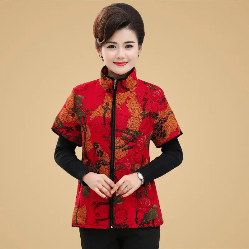 

Женский жилет с карманами среднего возраста, теплый повседневный жилет из хлопка с принтом, G101, Осень-зима 2023