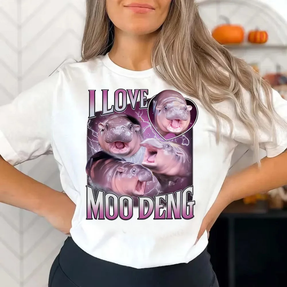Рубашка Moo Deng для девочек винтажная футболка в стиле панк-поп-культуры 80-х годов