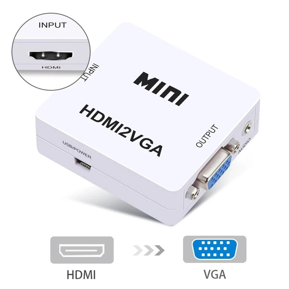 Мини-конвертер HDMI-VGA Com адаптер аудио HDMI2VGA 1080P к ПК ноутбуку для проектора HDTV