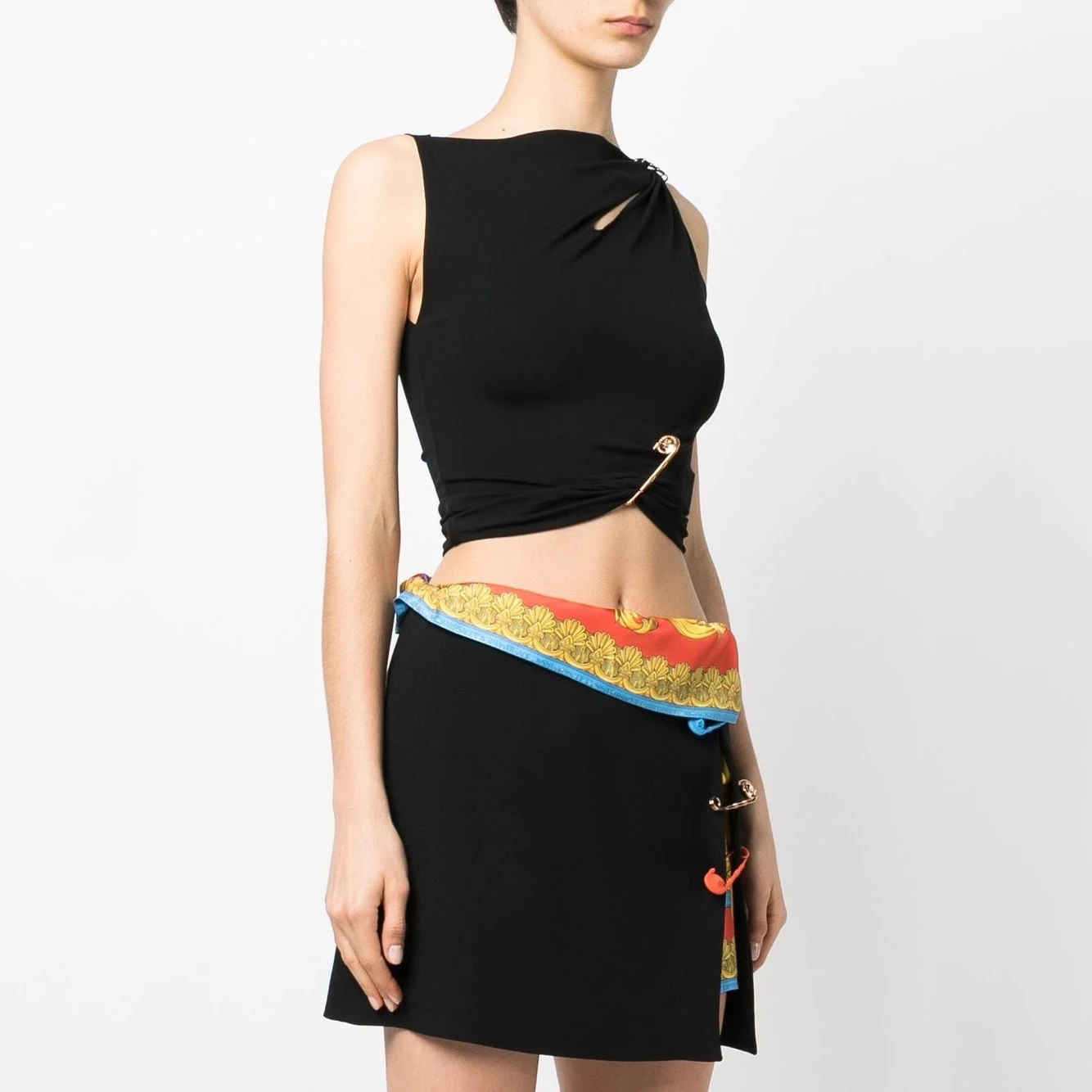 

Новинка лета 2022, Модная элегантная женская нишевая мини-юбка с цветным украшением, черная Двухслойная юбка с рюшами