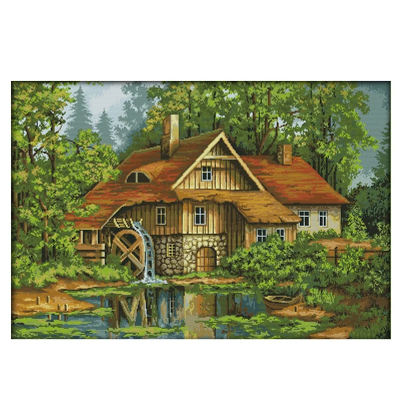 

BMBY-Cabin With Water Truck Cross Stitch Kit DIY Embroidery Needles Needlework DIY Cross Stitch Painting Home Decoration