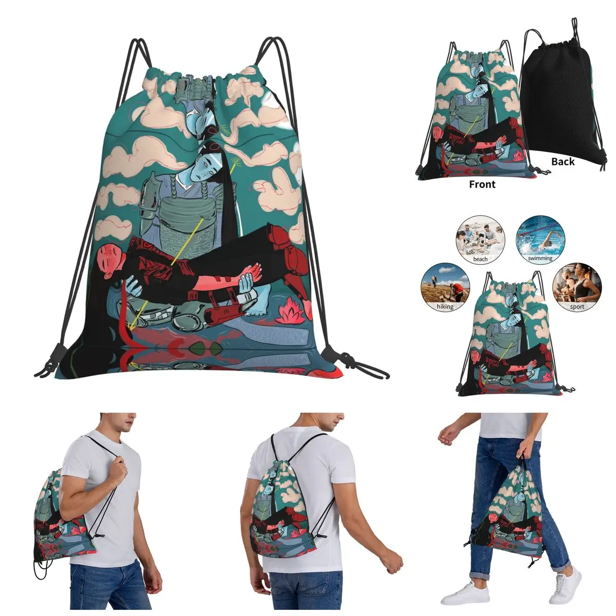

Wangxian Knights Photographic Print Drawstring Bags Gym Bag premium Backpack Humor Graphic Drawstring Backpack