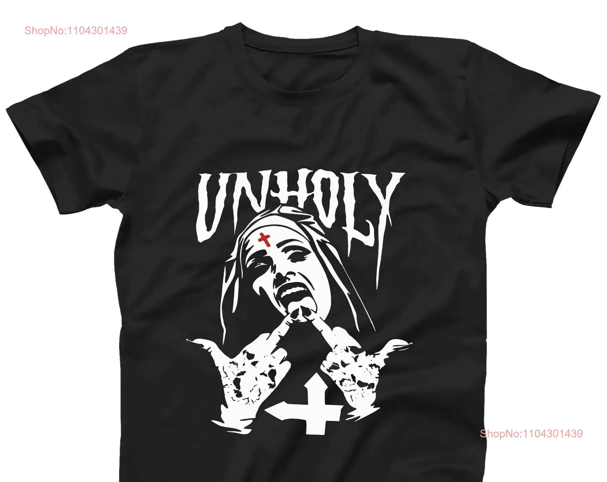 Футболка Unholy Nun на Хэллоуин для мужчин женщин хлопок большие размеры длинные или