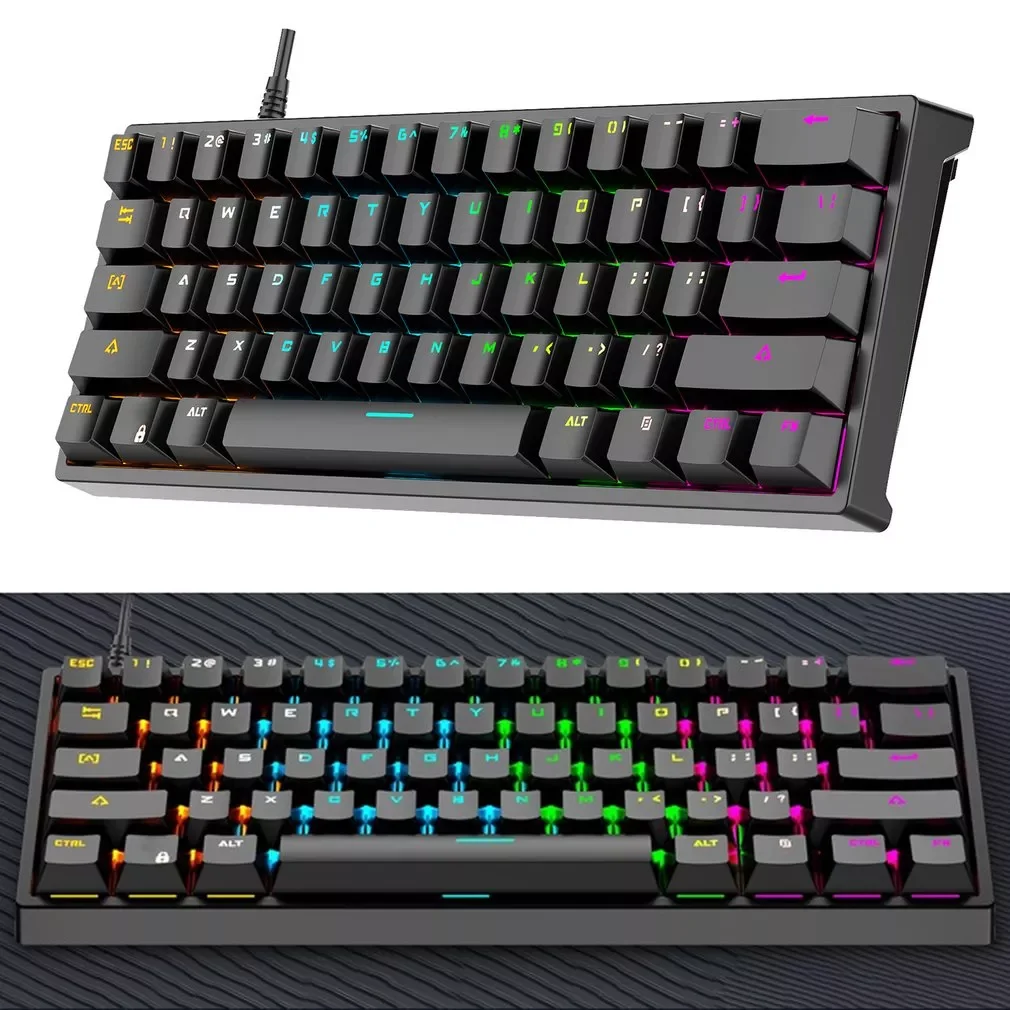 

G101 Keyboard Wire 61-key Green Axis Luminous RGB Cool Real Mechanical Keyboard Glow On Both Sides Computer Keyboard