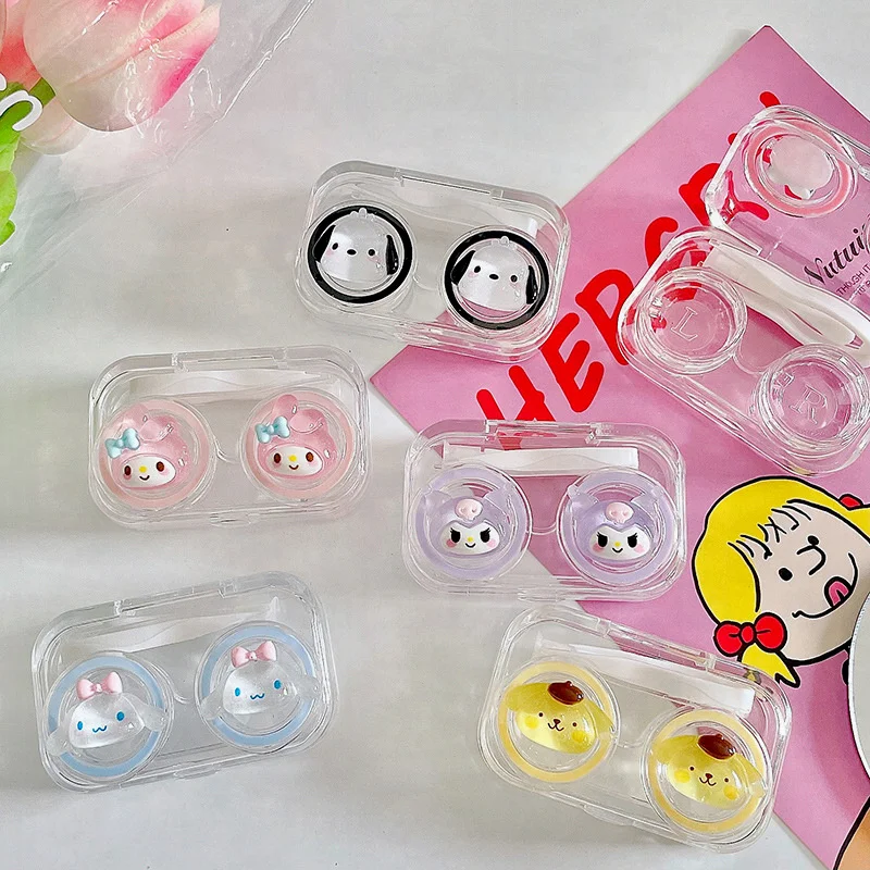 

Kawaii Sanrios Contact Lens Case Pachacco Kuromi Cinnamoroll Cartoon Fine Flash Three Dimensional Decorative Contact Lens Case