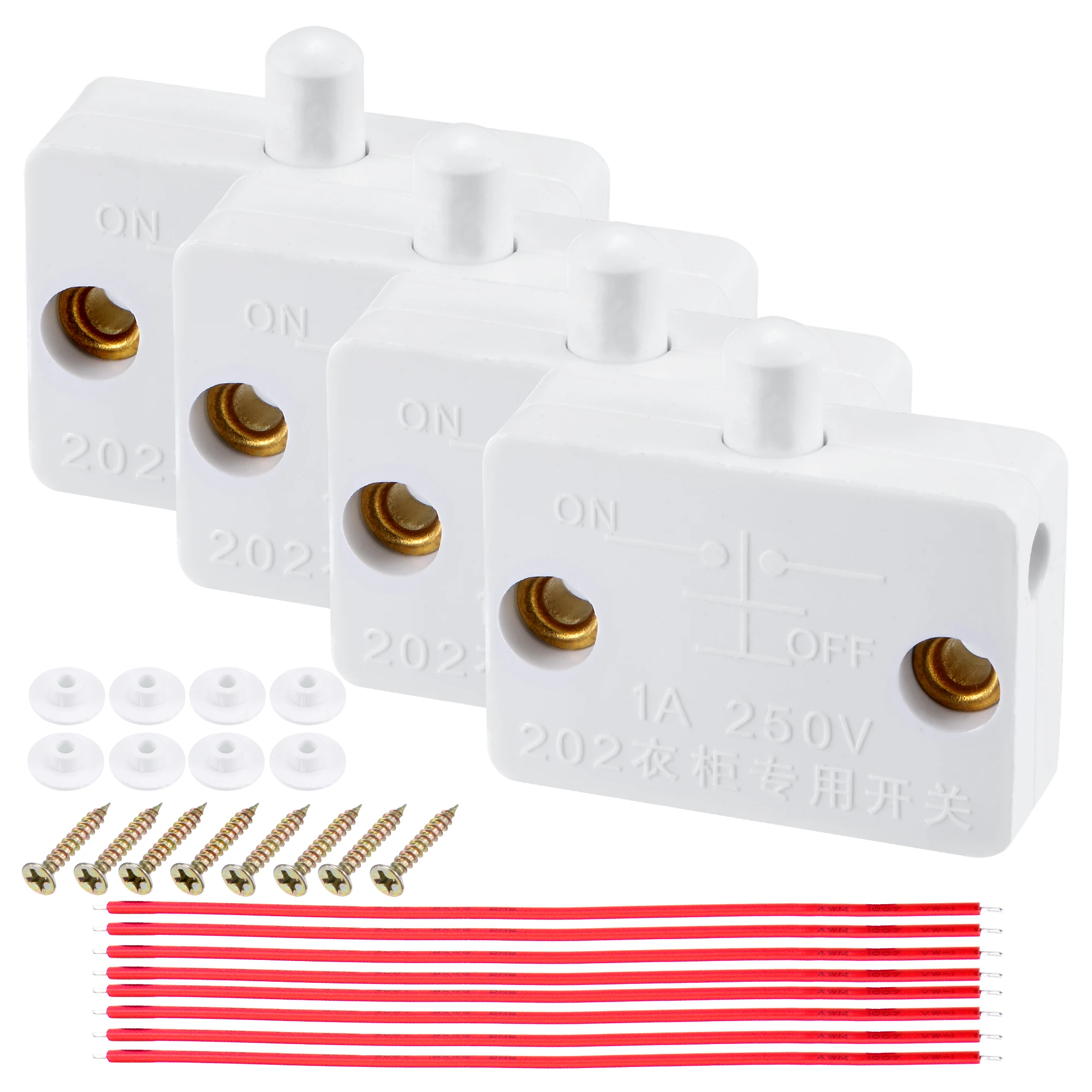 

Uxcell 4 Set Cabinet Lamp Switch AC 250V 1A Normal Close Wardrobe Touch with Wire White