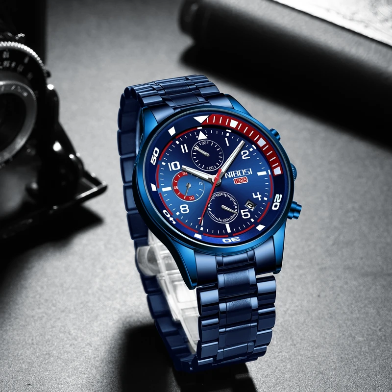 NIBOSI Mens Watches Top Brand Luxury Casual Quartz Clock Male Sport Waterproof Wristwatch Blue Watch Men Relogio Masculino enlarge