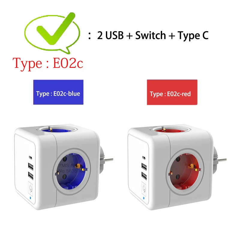 Sopend Smart Eu Plug USB C с выключателем 4 розетки защита от перегрузки сетевой фильтр