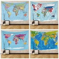 world map tapestry high definition map fabric wall hanging living room decor watercolor letter animal blanket yoga beach towel