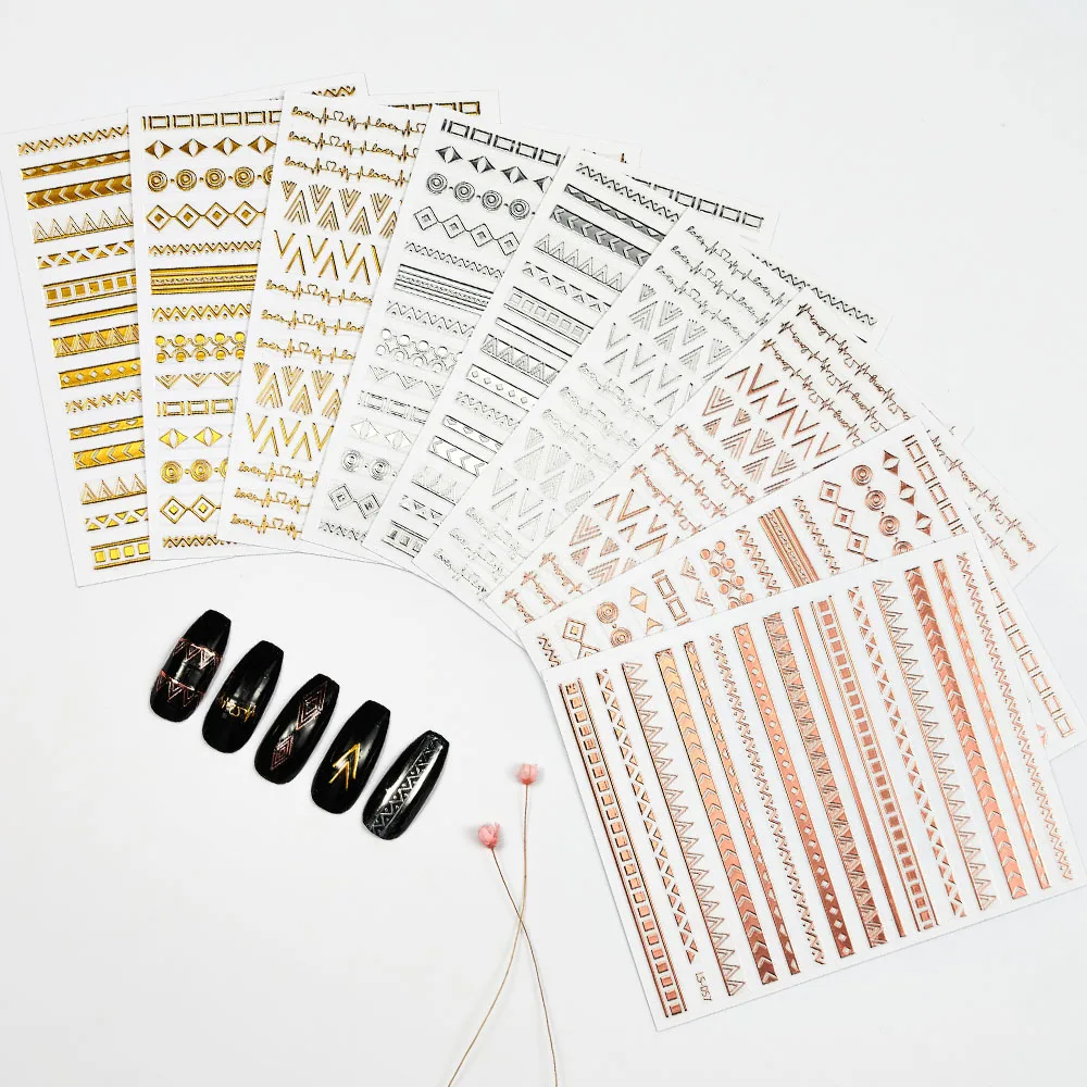 

1 лист геометрических линий, комбинированные Переводные картинки, золотистый/серебристый лазерный фотоаппарат 3D, самоклеящийся слайдер дл...