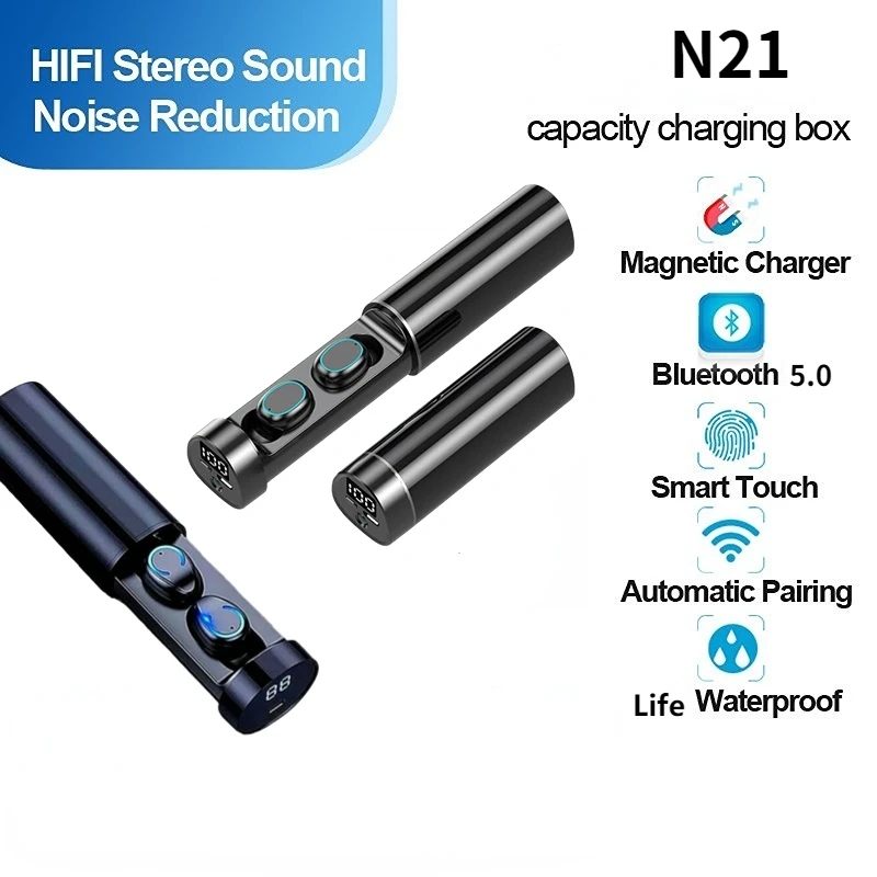 

N21 Wireless Bluetooth Earphones LED Flashlight In Ear Headphones Gaming Headset With Microphone Sport Handsfree Earbuds