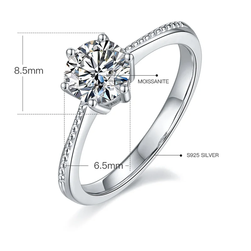 

1ct Plated 18K Gold D Color Moissanite Ring S925 Sterling Sliver Diamond Eternity Band Wedding Engagement for Women Jewe