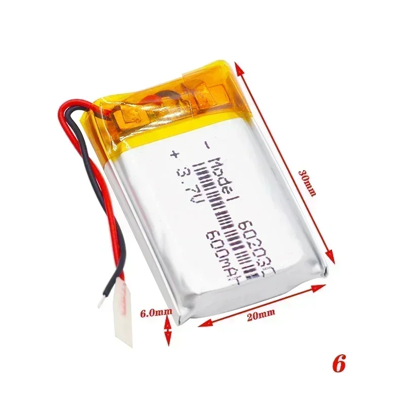 Фото Литиевая батарея 3.7V 600mAh 602030, литий-полимерные аккумуляторы 502030 052030 для беспроводных Bluetooth-гарнитур, игрушек, умных часов №2