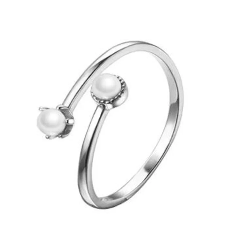 

Simple Exquisite Silver Color Open Pearl Ring Fashion Women's Finger Ring Party Accessories Office Career Female Jewelry