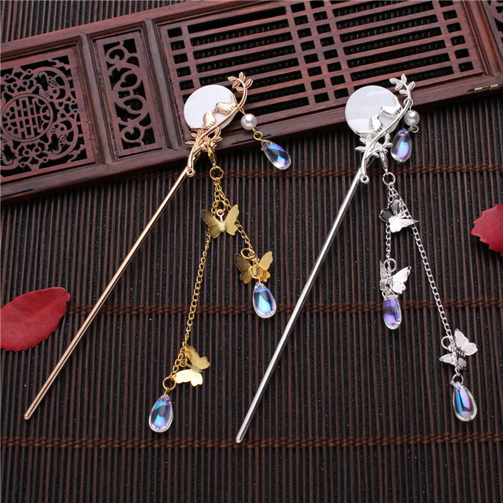 

Fashion Butterfly Tassel Classic Ancient Style Hair Accessories Pearl Hair Sticks Plate Hair Fork Tassel Hairpin