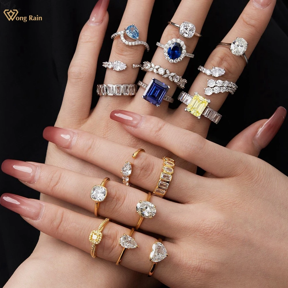 

Wong Rain 18K Позолоченные ювелирные изделия из стерлингового серебра 925 пробы с сапфиром из высокоуглеродистой стали, ювелирные изделия для помолвки, Женское кольцо, оптовая продажа