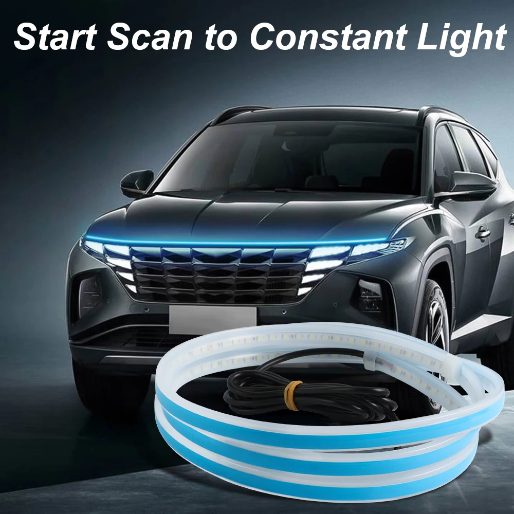 

Scan Starting LED Car Hood Light Strip Auto Engine Hood Guide Decorative Ambient Lamp 12v Modified Car Daytime Running Light