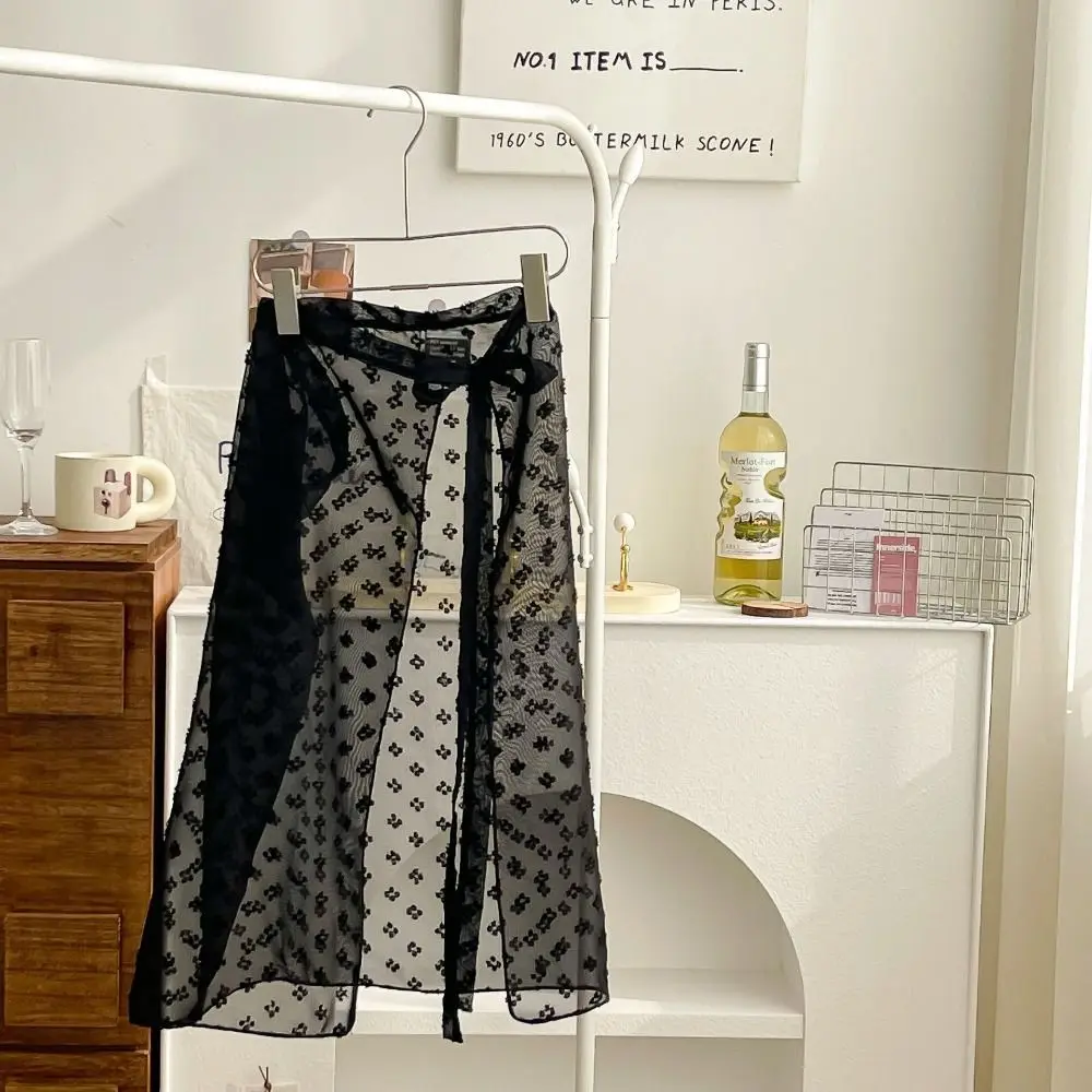 Кружевная открытая юбка в корейском стиле винтажная вязаная прозрачная Y2k