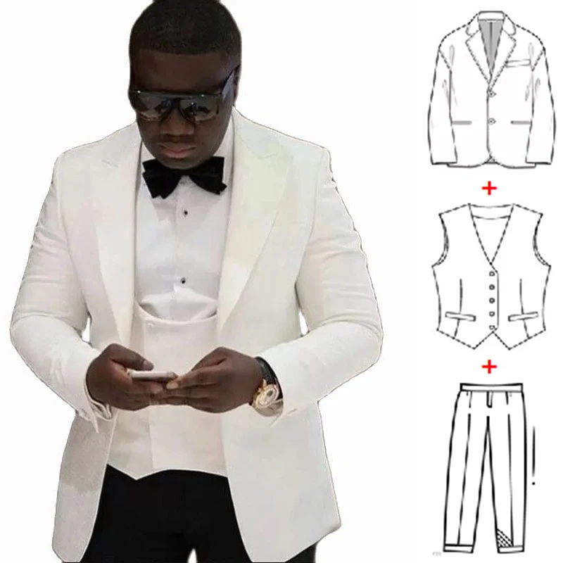 Groom Wedding Tuxedo 3 Pieces Slim Fit Wedding Suits for Men Best Man Formal Party Male Suit Costume Homme (Blazer+Vest+Pants)
