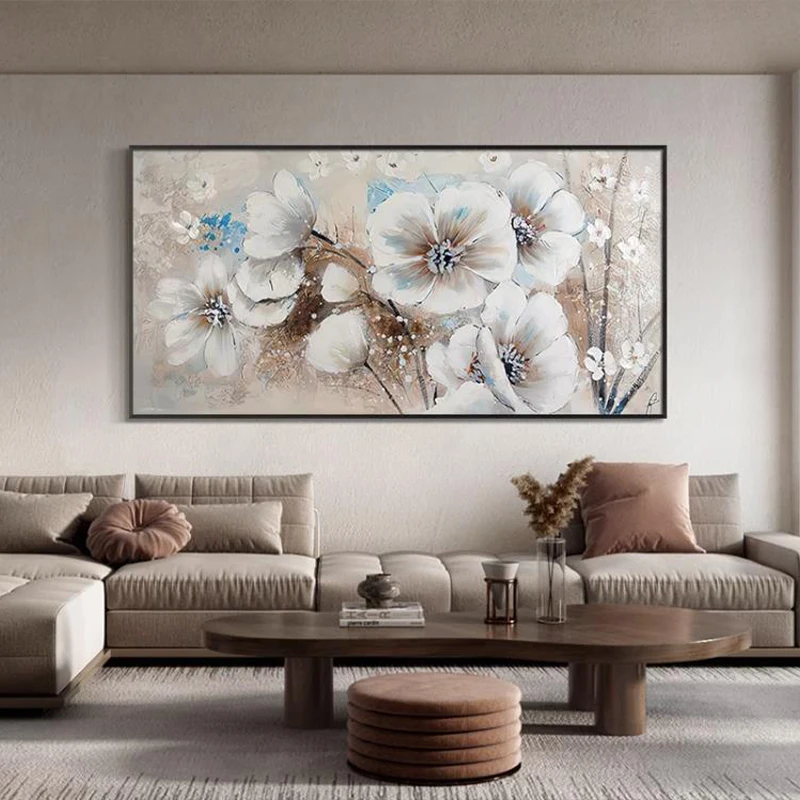 OQ 100% ручная роспись маслом на холсте Современная Абстрактная белая Цветочная