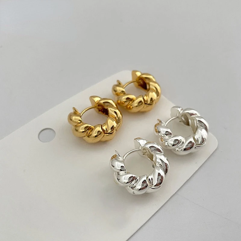 

Silver Color 2021 New Arrival INS Twist Gold Silver Stud Earrings Fashion Temperament Party Jewelry Accessories