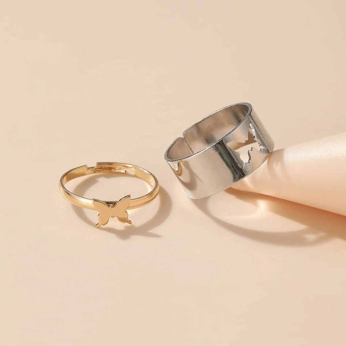 

Simple Graceful Hollow-out Love Key Letter 2-Piece Set Fashion Design Open Ring