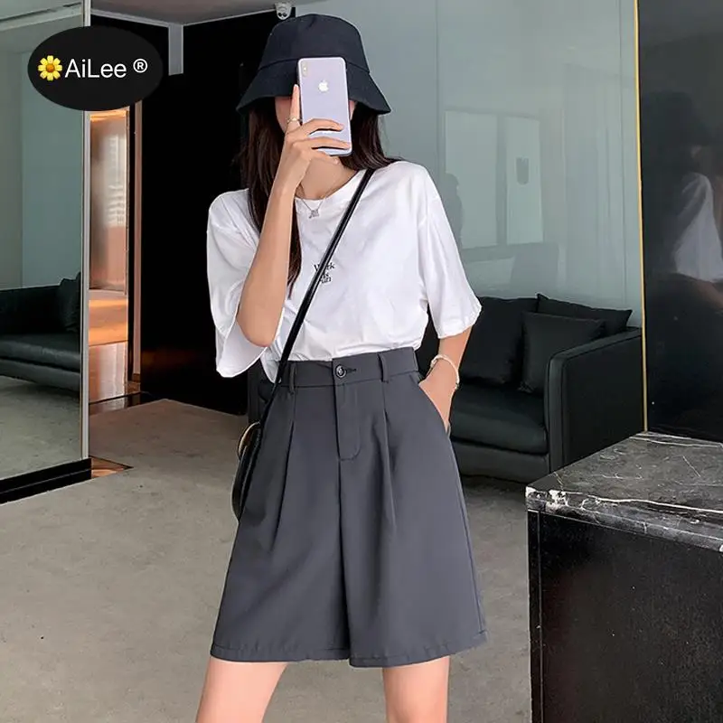 XXXXL Women Wide Legs High Waist Shorts Knee-length Half Long Shorts Casual Female Loose Street Vintage Ladies Bermuda Shorts