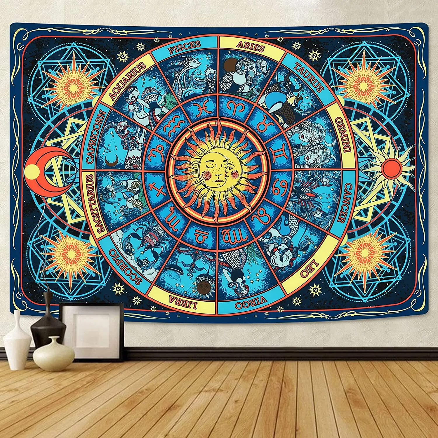 

Sun and Moon Tapestry Zodiac Constellation Tapestry Burning Sun Tapestry Astrology Tapestry Psychedelic Tapestry Wall Hanging