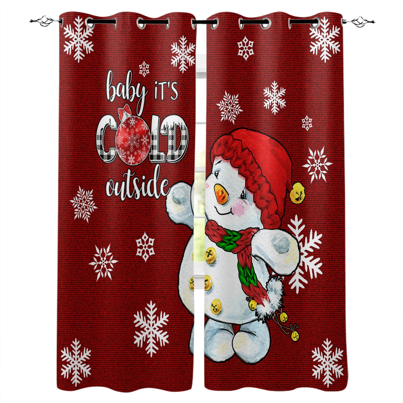 

Рождественские занавески с изображением Красного снеговика и снежинок для комнаты, шторы для больших окон, ванной, кухни, комнатное украшение, занавеска для детской комнаты
