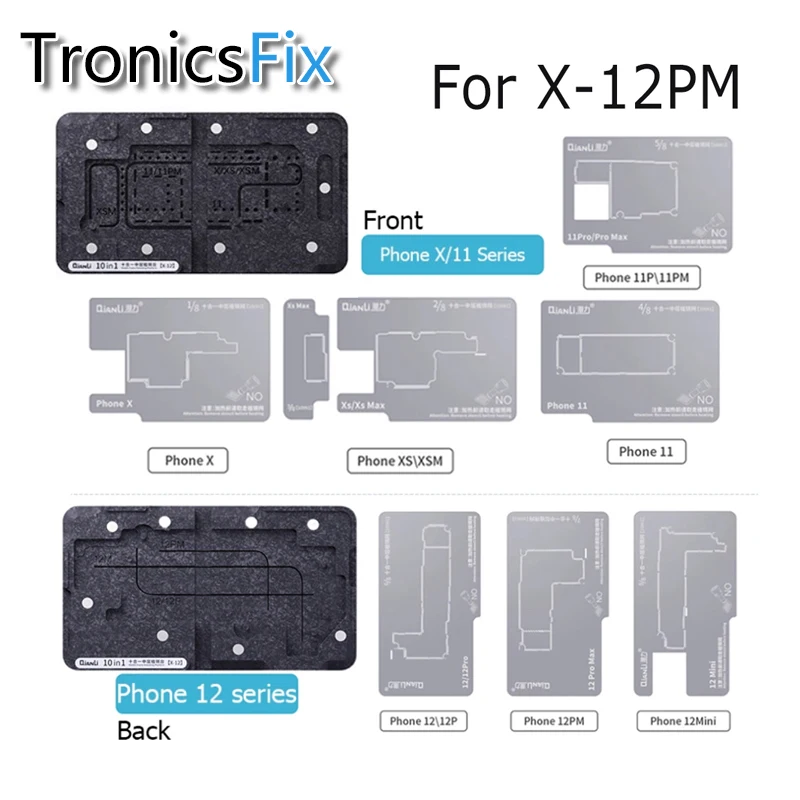 

Qianli 3in1 BGA Reballing Stencil Planting Tin Platform for IPhone X XS 11 12ProMax Motherboard Middle Layer Fixture Repair Tool