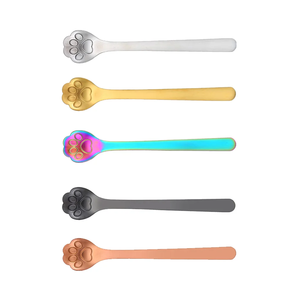 

5Pcs Cat Spoon Stainless Steel Spoon Cat Claw Spoon Coffee Spoon Dessert Spoon Tableware Scoop for Home Restaurant