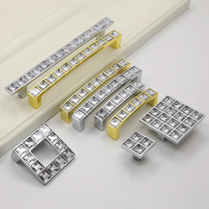 

Modern Crystal Glass Knobs Cabinet Handles Silver Gold Crystal Cupboard Pulls Drawer Knobs Kitchen Furniture Handle Hardware