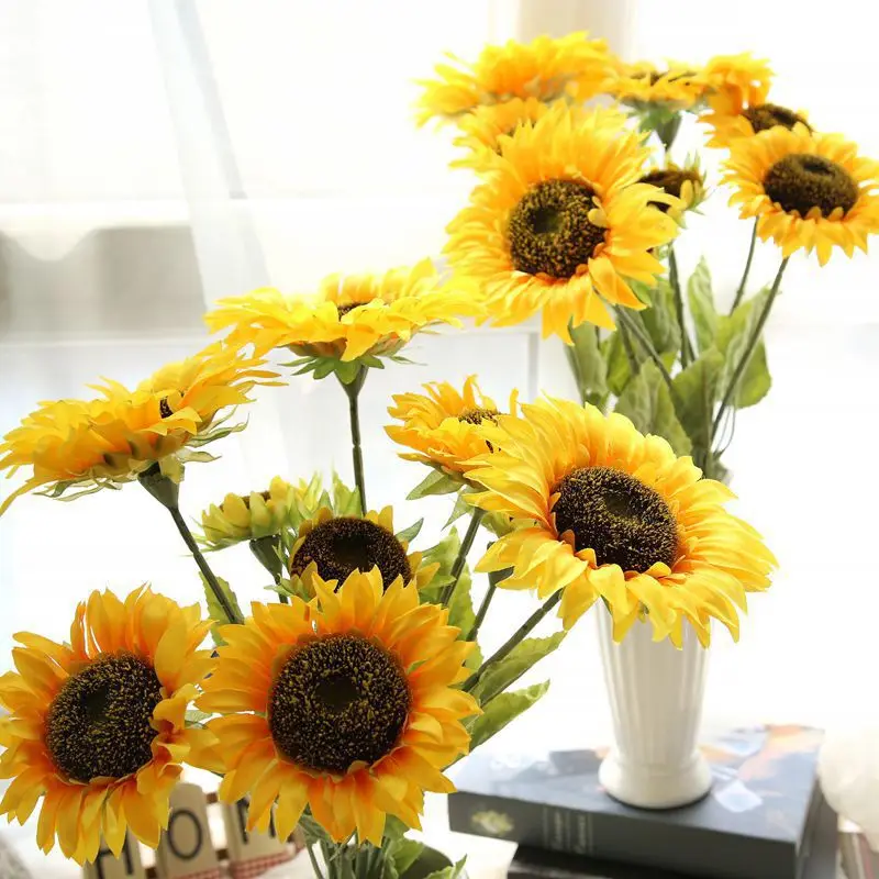 1 букет из 3 искусственных цветов Подсолнух цветочный свадебный вечерние
