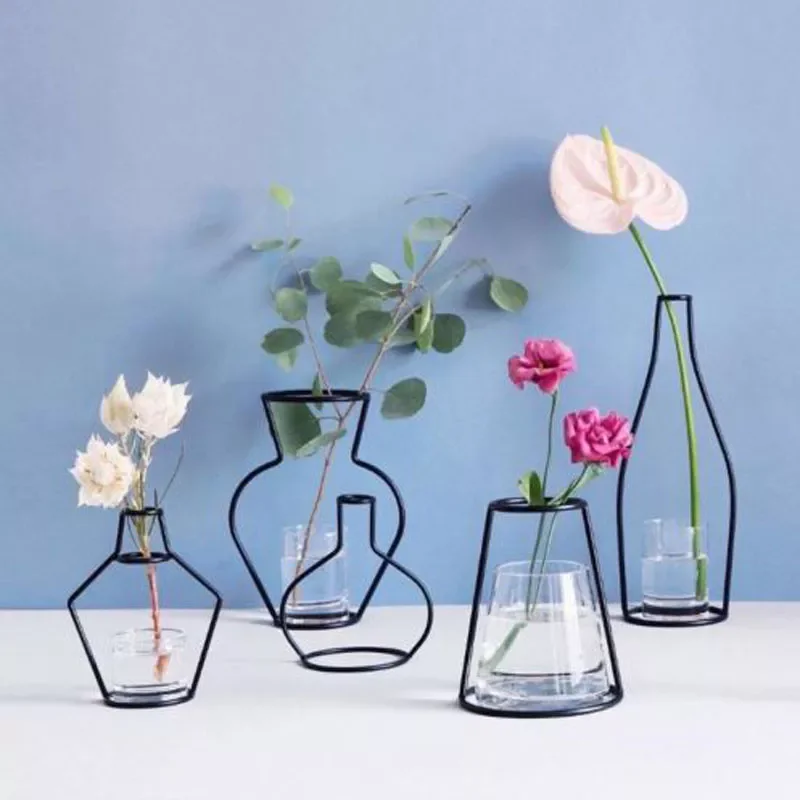

Retro Iron Line Flowers Vases Nordic Home Decoration Metal Plant Holder Nordic Styles Iron Dried Flowers Vase Room Home Decor