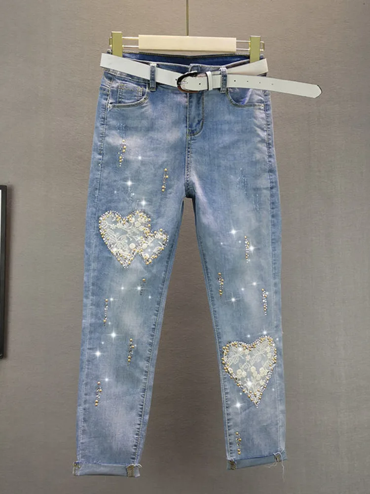 

Jeans Women Bling Bing 2023 Autumn Slim Hot Drill Pencil Pants Sequins Ladies Streetwear Denim Trousers Female